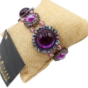 JOAN RIVERS Purple Cabochon Gunmetal & AB Rhinestone Stretch Bracelet NWT